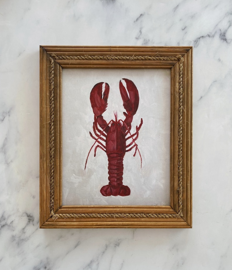 LOBSTER Art Print Unframed Lobster Oil Painting Print Beach House Coastal Painting Lobster Oil Painting Nautical Original Art image 7