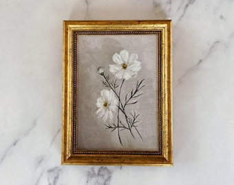 COSMOS Art Print - Unframed Oil Painting Print - Still Life Original - Small Flower Oil Painting - Bouquet Oil Painting - White Floral Art