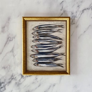 Impression d'art SARDINES - impression de peinture à l'huile sans cadre - peinture à l'huile nature morte - peinture à l'huile de sardines - art de cuisine français - art de poisson de restaurant
