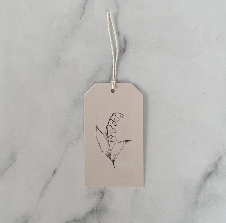 LILY of the VALLEY tag Floral Hanging Gift Tag Minimalist Floral Hanging Tag Hostess Gift Neutral Baby Shower Bridal Gift Tag image 5