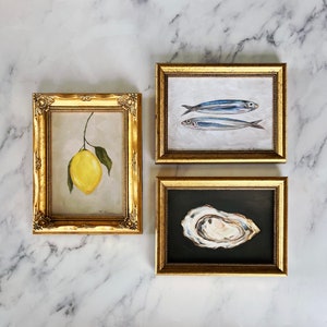 STILL LIFE Bundle - Unframed Oil Painting Prints - Still Life Original Art - Small Still Life -  Lemon Art - Oyster Painting - Sardines Art