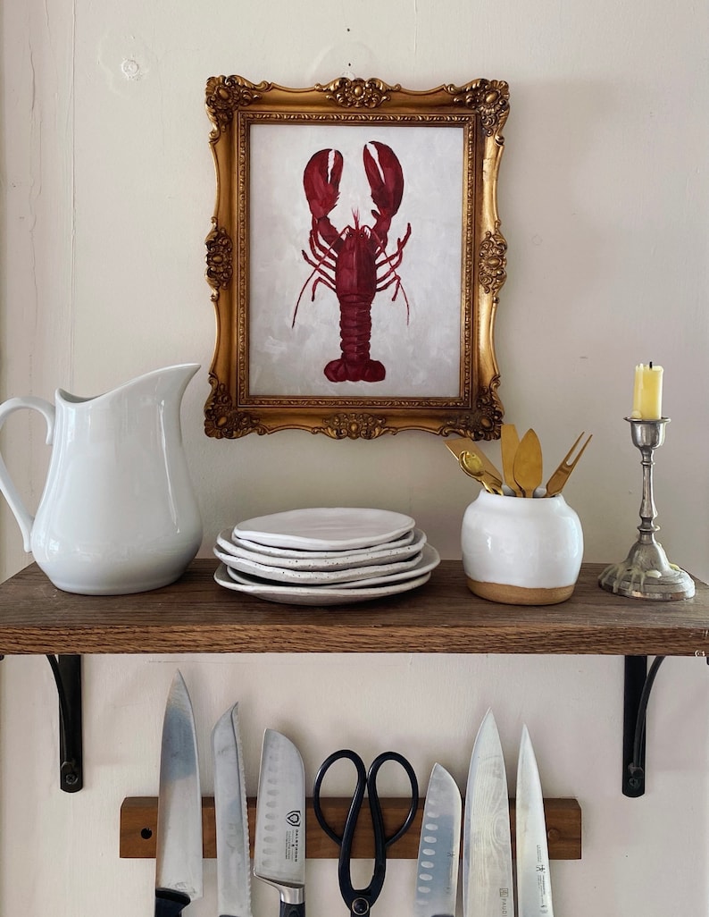 LOBSTER Art Print Unframed Lobster Oil Painting Print Beach House Coastal Painting Lobster Oil Painting Nautical Original Art image 3