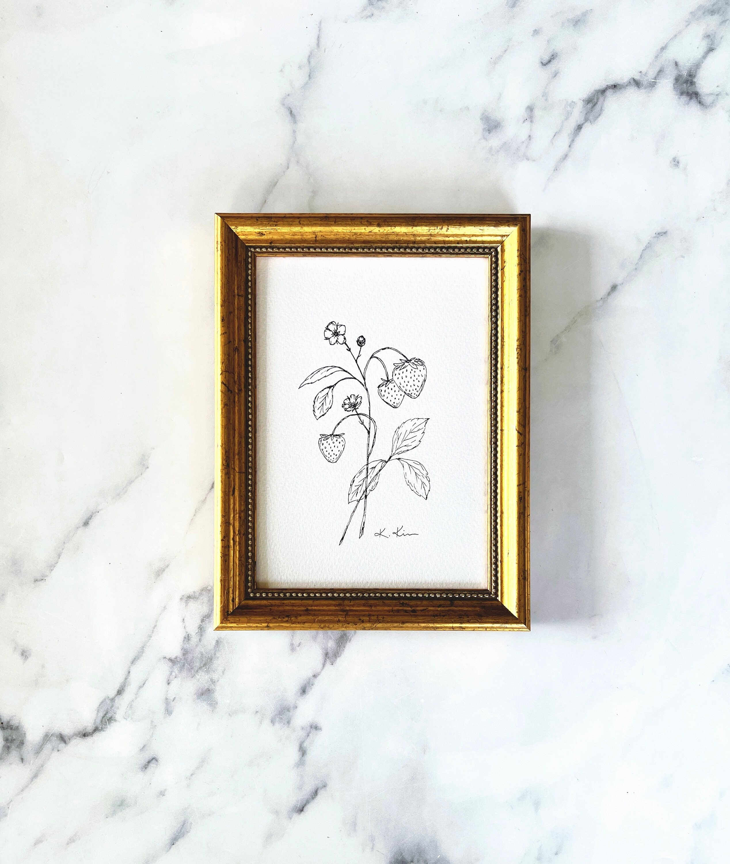 STRAWBERRIES Art Print - Unframed Strawberries Ink Sketch - Minimalist Kitchen Art - Strawberry Art - French Country Art - Neutral Nursery