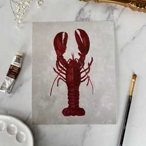 LOBSTER Art Print Unframed Lobster Oil Painting Print Beach House Coastal Painting Lobster Oil Painting Nautical Original Art image 4