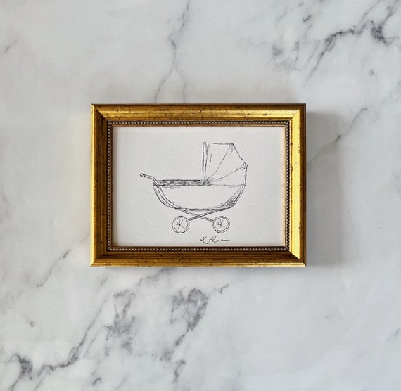 PRAM Art Print - Unframed Pram Ink Sketch  - Minimalist Nursery Art - Pram Art - French Country Art - Drawing Pram - Neutral Vintage Nursery