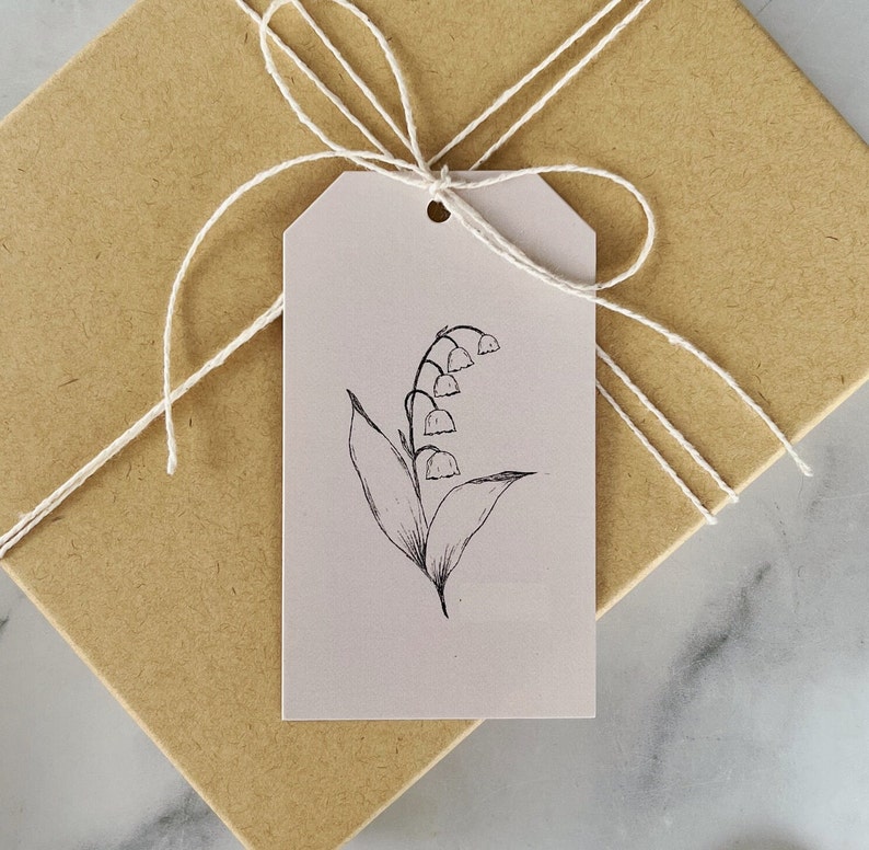 LILY of the VALLEY tag Floral Hanging Gift Tag Minimalist Floral Hanging Tag Hostess Gift Neutral Baby Shower Bridal Gift Tag image 1