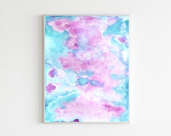 Printable Purple and Blue Abstract Watercolor Home Decor Digital Download Wall Art
