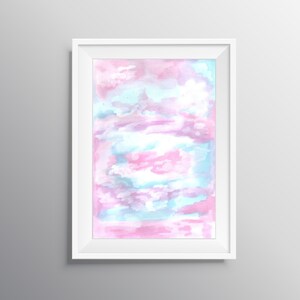 Printable Pink and Blue Abstract Watercolor Wall Art Digital Download Home Decor
