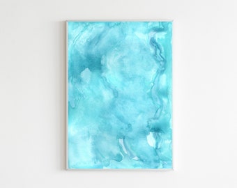 Printable Blue Abstract Watercolor Wall Art Home Decor Instant Download