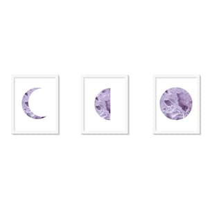 Printable Art Moon Phases Set of 3 Purple Gemstone Wall Art Instant Download