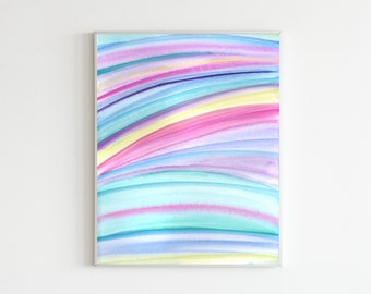 Printable Rainbow Abstract Watercolor Line Art Instant Download