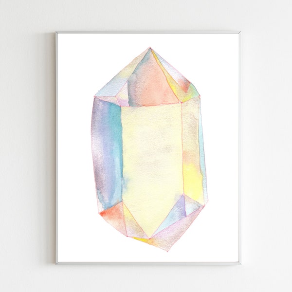 Printable Pastel Rainbow Abstract Watercolor Pointed Crystal Gemstone Wall Decor Print Art