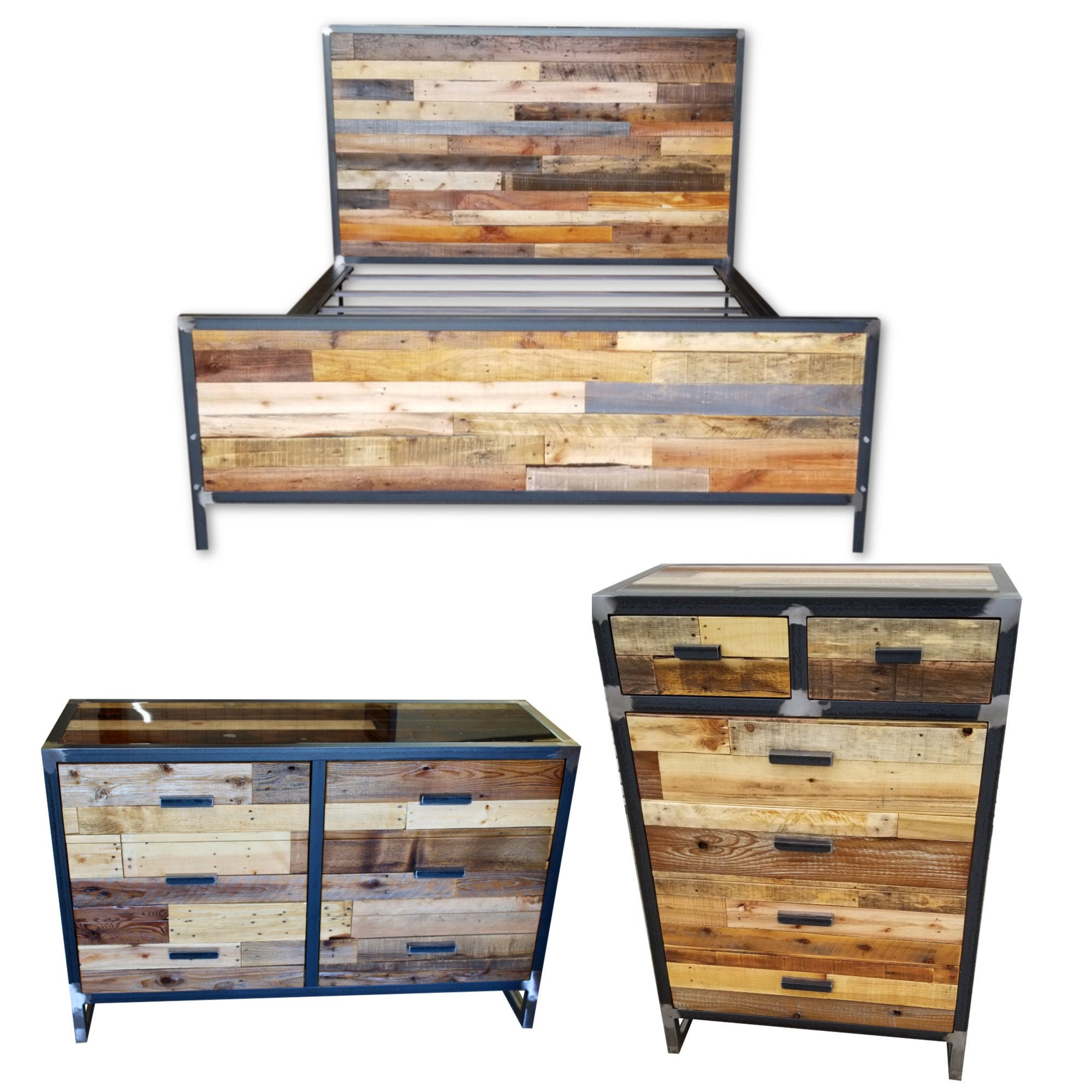 Bedroom Set Industrial Bed Dresser Etsy