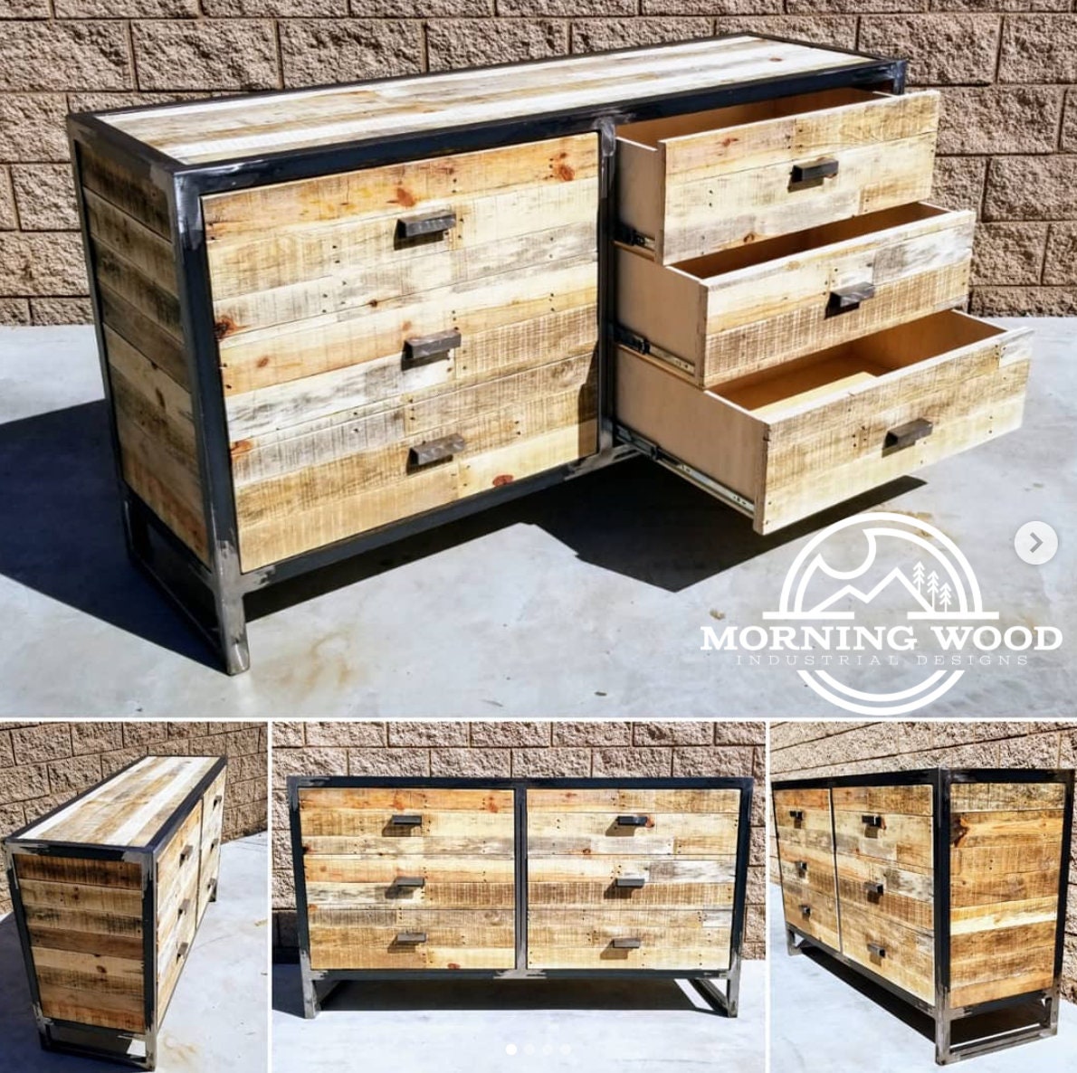 Bedroom Set Industrial Bed Dresser Etsy