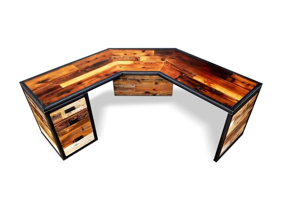 L Shaped Reclaimed Wood Desk Industrial Office L Shaped Reclaimed Wood Desk Industrial, Wrap Around Office Desk