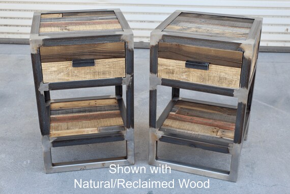 Industrial Reclaimed Wood Nightstand Etsy