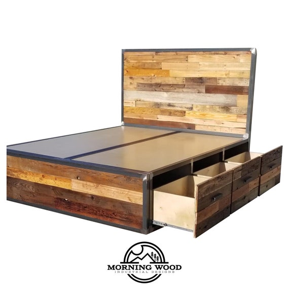 Industrial Platform Bed Reclaimed Wood Platform Bed Etsy