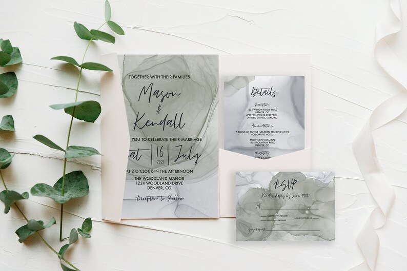 Sage Green & Dusty Blue Wedding Invitation Sage Green Dusty | Etsy