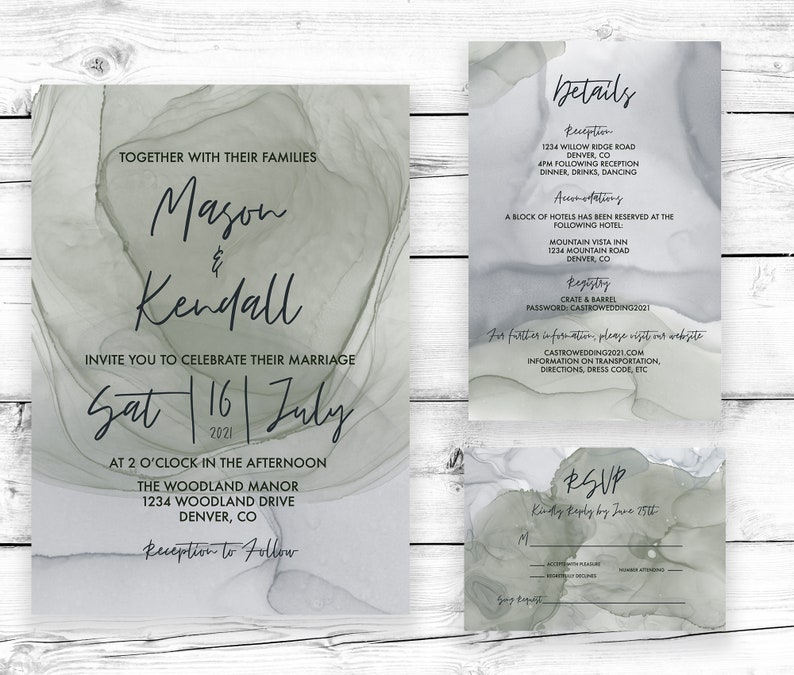 Sage Green & Dusty Blue Wedding Invitation Sage Green Dusty | Etsy