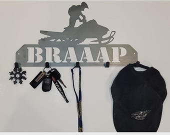 Snowmobile Coat Rack, Key holder, Hat, Necklace, Laser Cut Custom Metal Coat Hanger, Christmas Gift