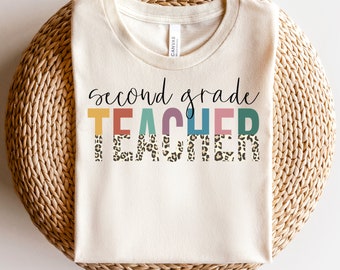 Second Grade Teacher Half Leopard | Second Grade Teacher Half Leopard Shirt Design | Second Grade Teacher | Half Leopard Shirt | Teacher