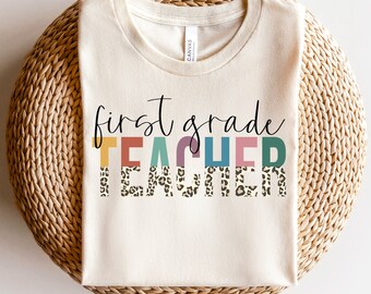 First Grade Teacher Half Leopard | First Grade Teacher Half Leopard Shirt Design | Half Leopard Design | Leopard Shirt Design | Teacher