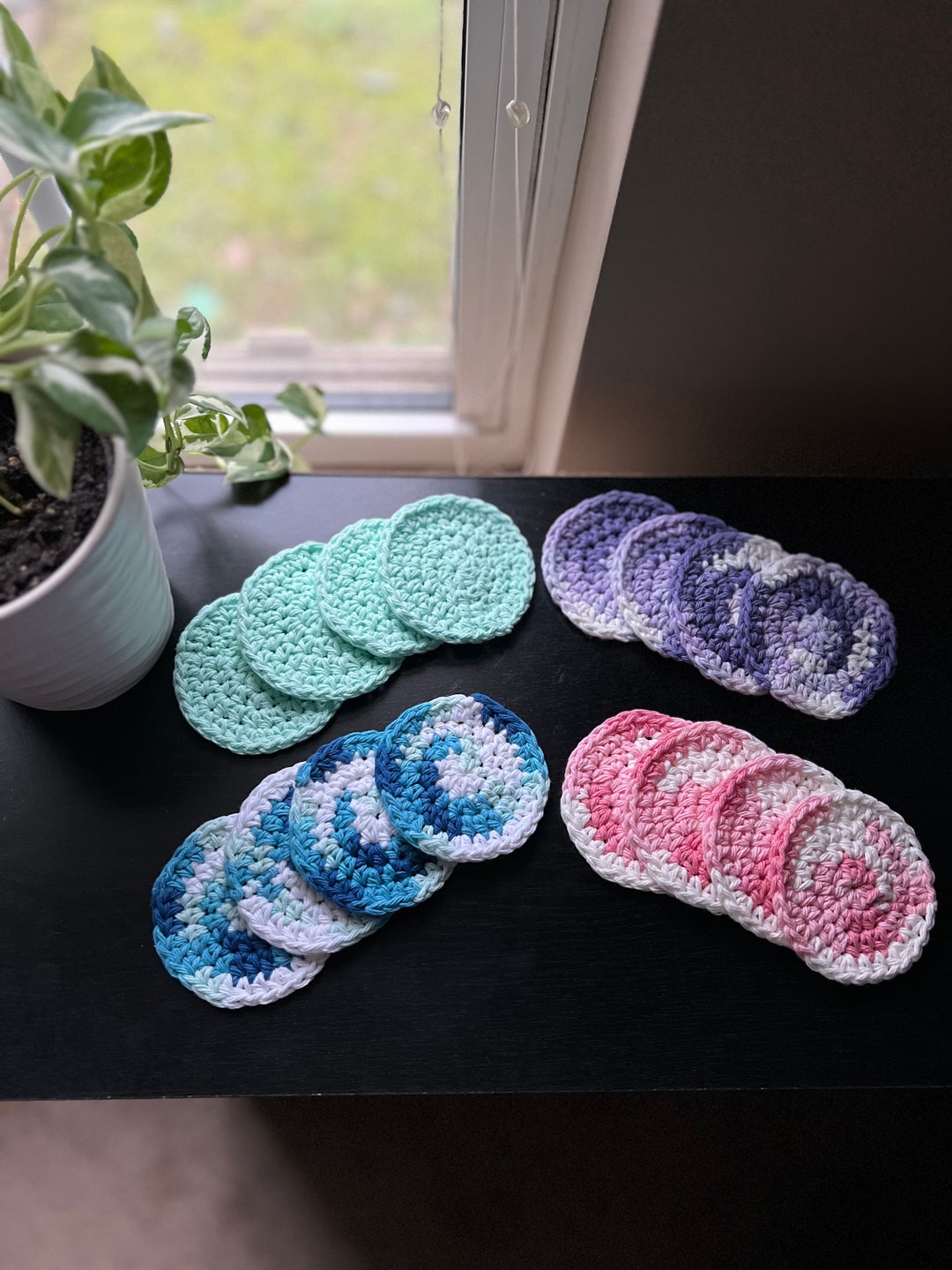 Handmade Crochet 100% Cotton Eco Friendly Reusable Face Rounds Set of 4 ...