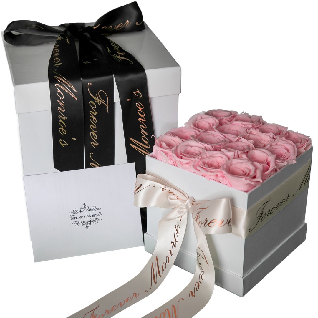 Pink Preserved Roses, Forever Monroe's Box of Roses That Last a Year ...