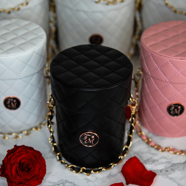Designer Inspired Hat box, Rose box, Flower Box, Box for centerpiece home decor, quilted diamond pattern purse, Bucket Vanity box for decor