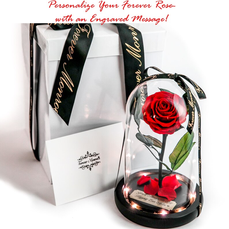 Personalized Beauty And The Beast Rose With Metal Engraving Etsy
