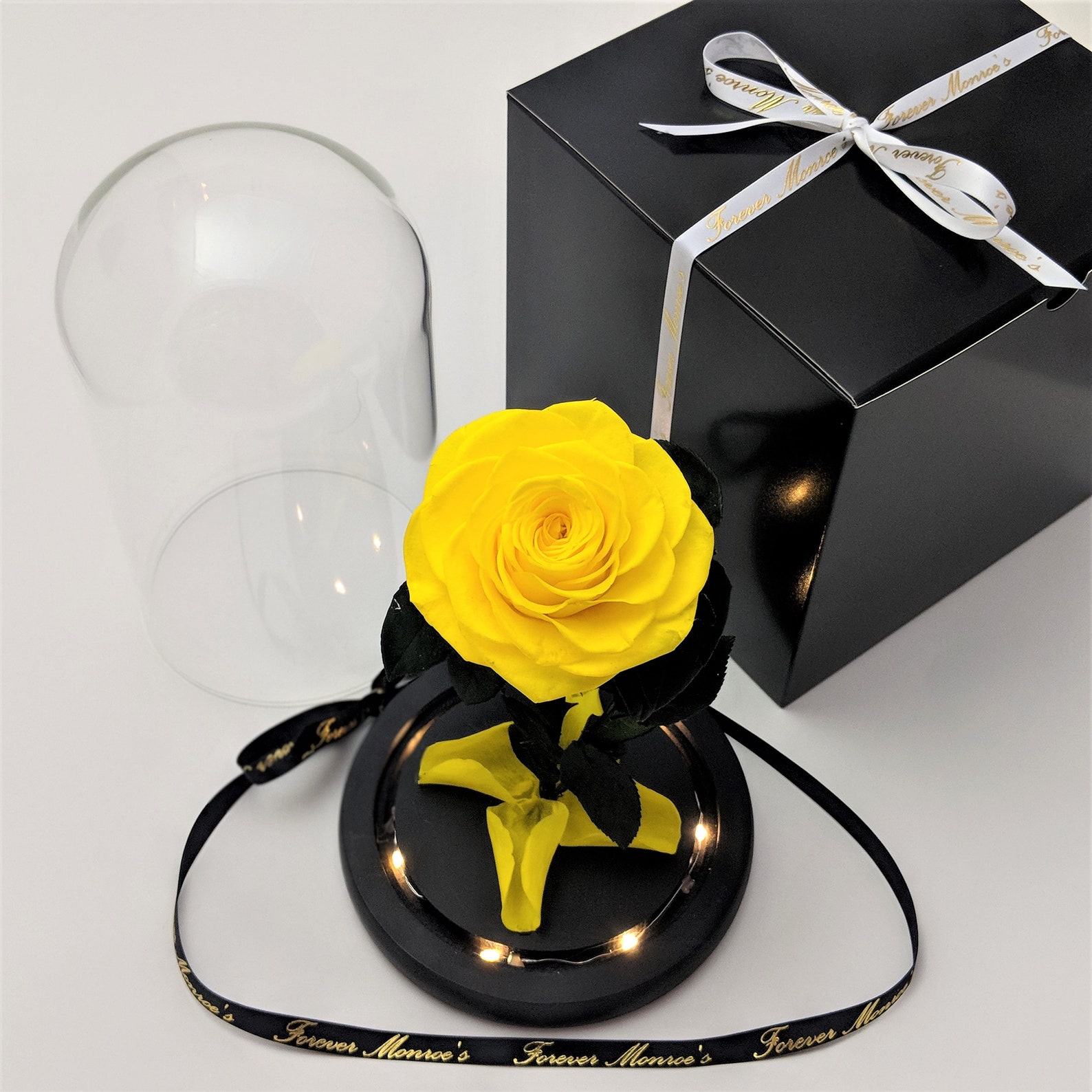 Yellow Rose in Glass Dome With Light Beauty and the Beast Etsy