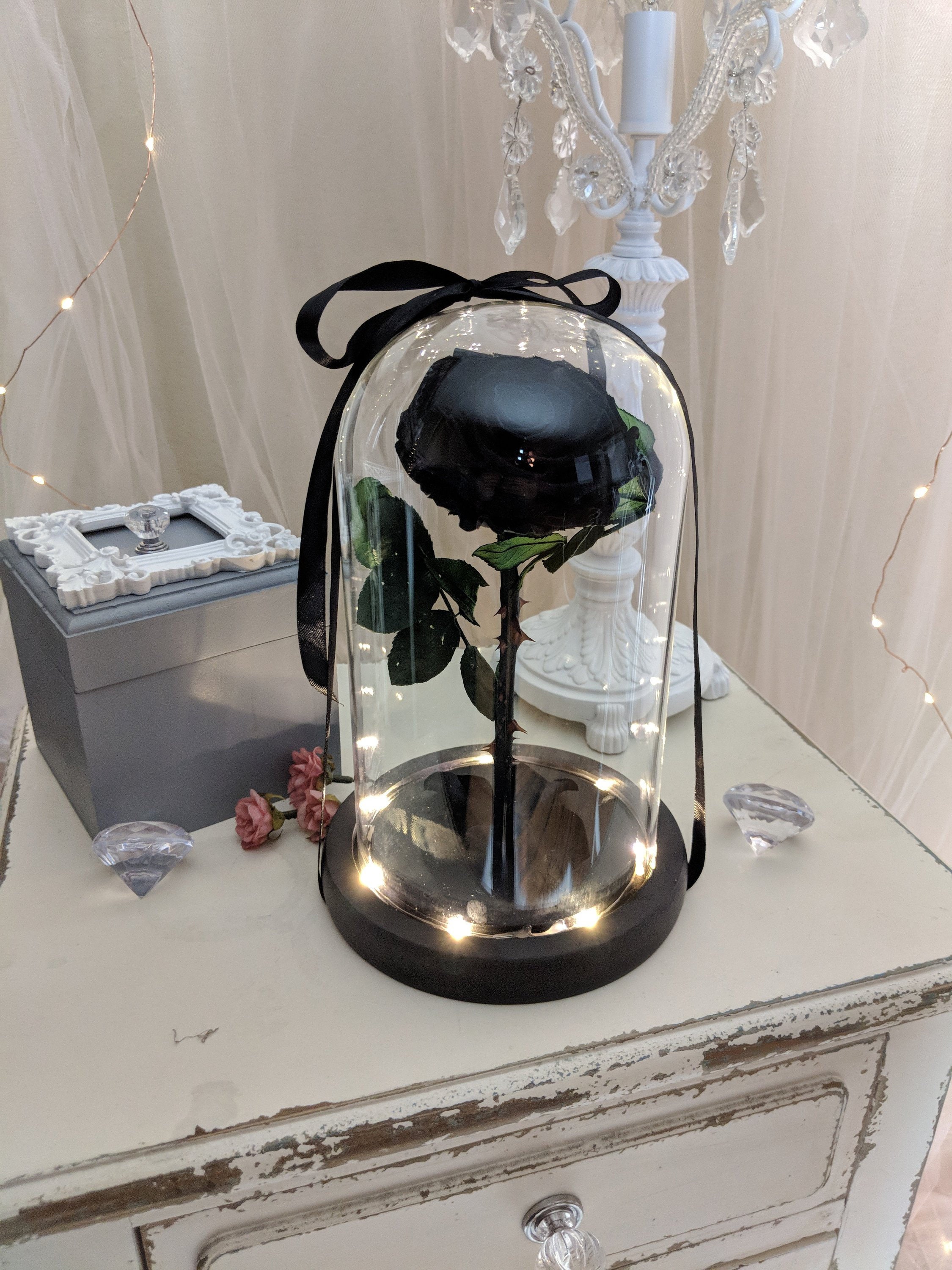 Black Enchanted Rose Rose in Glass Dome Beauty and The Beast Etsy