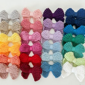 Lucy Hand Knitted Bows Baby bows Dainty Bows Headband Clip Bow Newborn Bow Toddler Bow image 5