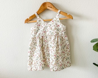 Aimee Baby Girl Dress V Shaped Front and Back With Bow Thin Straps Floral Summer Dress Cotton Viyella