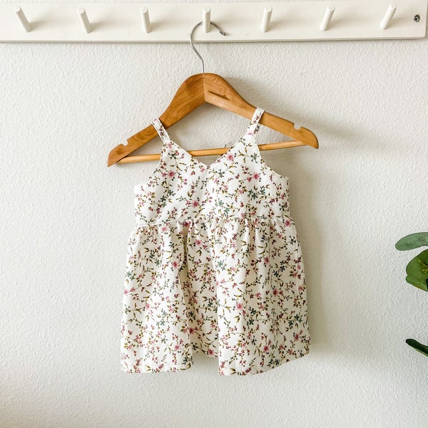 Juliette Baby Girl Dress V Shaped Front and Back With Bow Thin Straps Floral Summer Dress Cotton Viyella