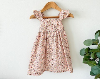 Sophie Dress Baby Girl Red And Pink Floral With Ruffle Straps