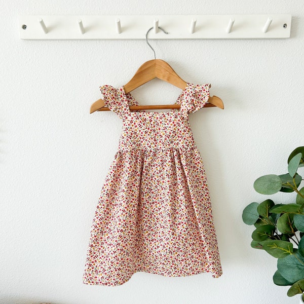 Sophie Dress Baby Girl Red And Pink Floral With Ruffle Straps