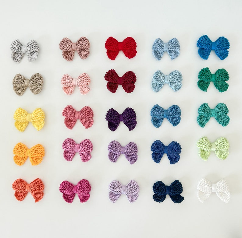Lucy Hand Knitted Bows Baby bows Dainty Bows Headband Clip Bow Newborn Bow Toddler Bow image 1