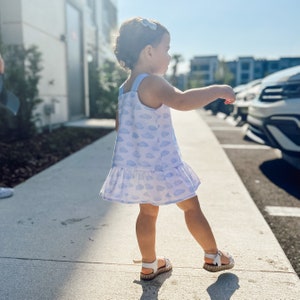 Christine Dress White with Blue Clouds Baby Girl Toddler Knot Straps image 5