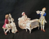 Antique Muller Volkstedt Irish Dresden Figurine Lace Musical Group Recital