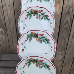 Fitz and Floyd Winter Holiday Accent Salad Plates Set of 4 Embossed Dinnerware Christmas Dishes