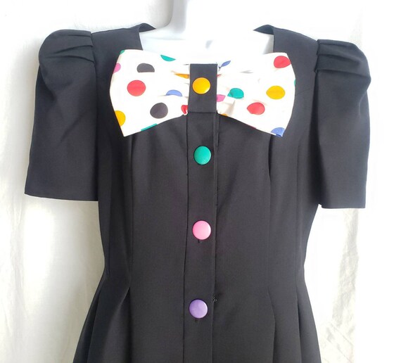 Vintage Womens Dress 80s Leslie Lucks Puff Sleeve