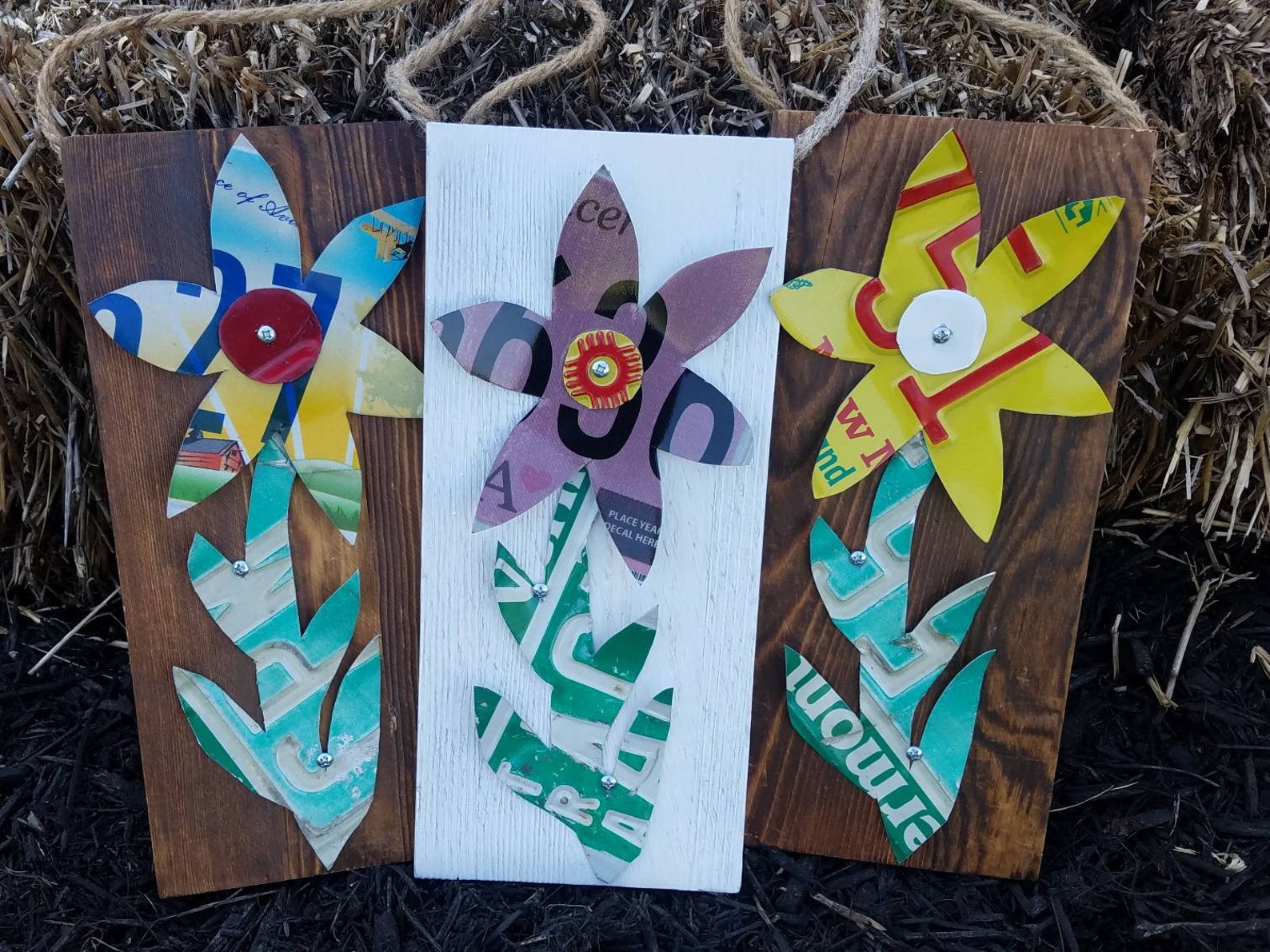 License Plate Flower Art Etsy