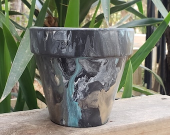 Hand painted flower pots, plant, original, 6 inch clay pot, gift idea, planter, flow art, abstract, industrial, minimalist, office art, boho