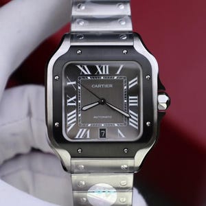 Cartier Santos watch and strap grey dial black ceramic 39.8mm