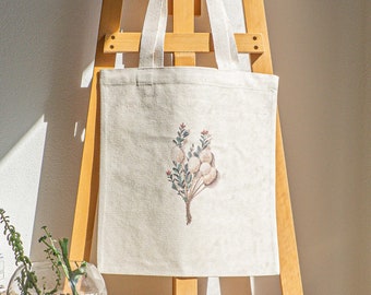 Canvas Bag - White Pom Pom flowers - Floral painting