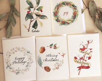 Watercolor christmas cards | Etsy