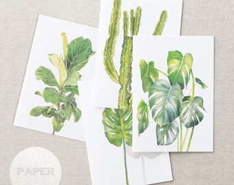 Green Botanical watercolour greeting cards | Monstera Cactus Fiddle Leaf Fig | A6 card art print invitation