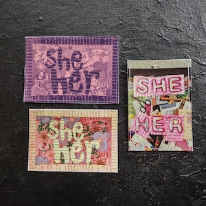 She/Her Pronoun Collage Art Stickers: Trans Rights Decals