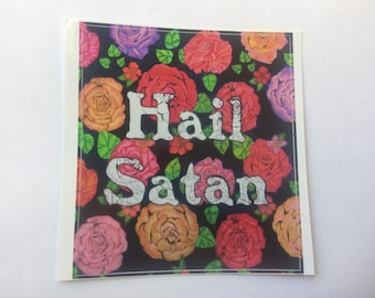 Vinilo adhesivo Salve Satanás: Pegatina gótica floral para parachoques